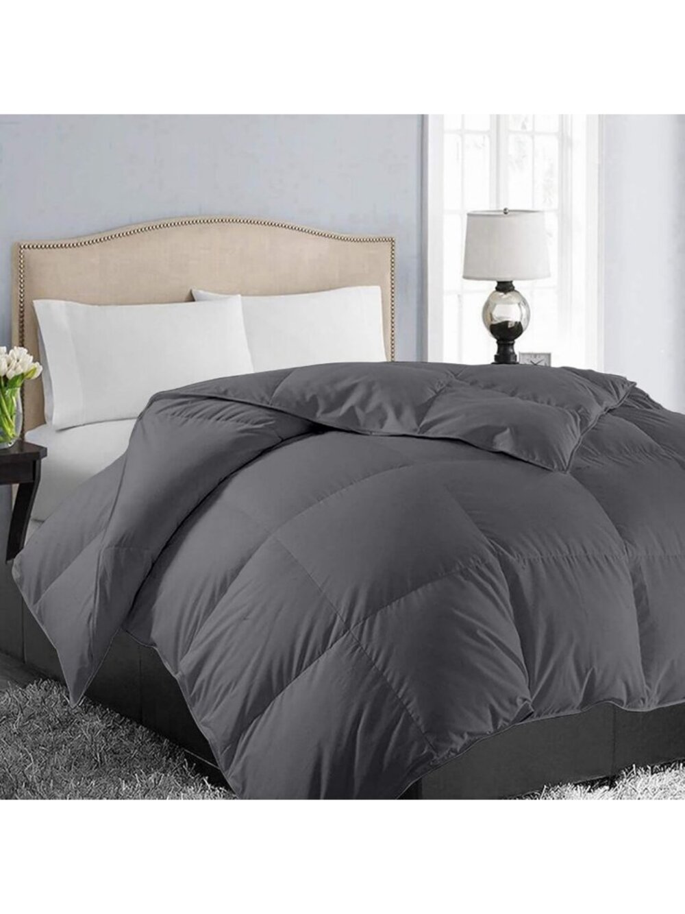 Cozy Queen Size Down Alternative Comforter - Dark Grey, Soft & Warm, 88x88